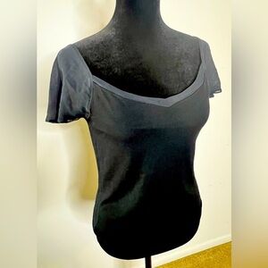 LAUREN Ralph Lauren black Rayon Jersey Top with georgette cap sleeves med EUC